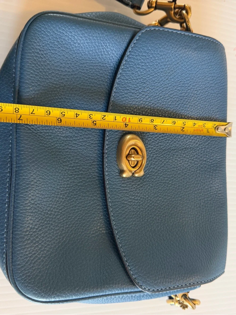 Coach Pebbled Leather Turnlock Crossbody in Navy Blue with Gold Hardware - Picture 7 of 7
